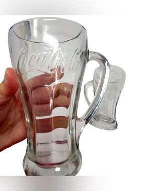 Vintage Pair Of Libbey Coca-Cola Clear glass 14 Ounce Handled tumbler mugs